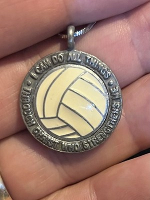 Volleyball Necklace Sterling Silver Chain. I Can Do All Things Through Christ .