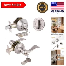 Durable Keyed Alike Front Door Lockset - Satin Nickel with Deadbolt Included