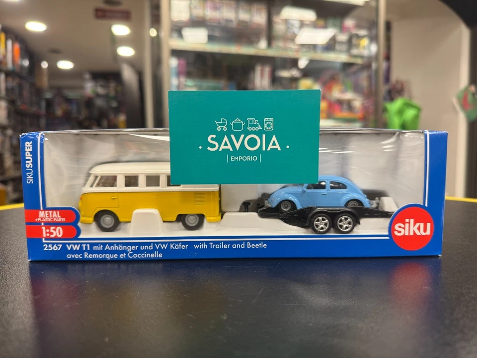SIKU 2567- modellino 1:50- VW T1 CON RIMORCHIO E MAGGIOLINO AZZURRO - NUOVO - Immagine 2 di 4