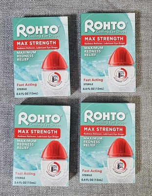 Lot of 4 Rohto Eye Drops Cooling Maximum Redness Relief Lubricates 0.4 Oz Each