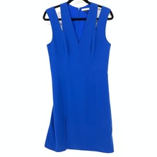 Halston Heritage Sheath Dress Womems Size M Bright Blue V-Neck Cut Out Shoulders