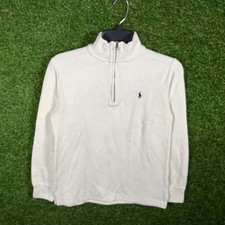 Polo Ralph Lauren Quarter Zip Pullover Sweatshirt Boys Youth M White Long Sleeve