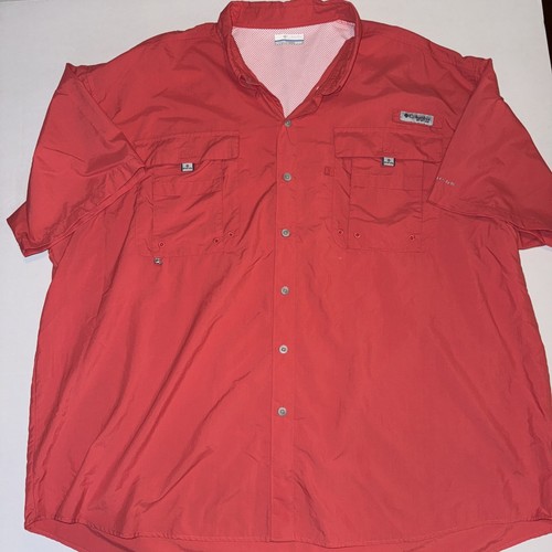 Columbia PFG Shirt 3X Short Sleeve Omni Shade Fishing Button Front Mens Coral Rd