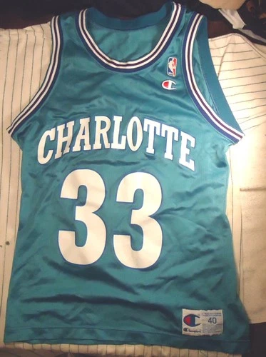 VINTAGE Champion Charlotte Hornets Jersey Mens 40 NBA Basketball Alonso Mourning - product listing photo