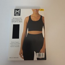 Members Mark Womens Black Medium Seamless Racerback Medium Support Sports Bra
