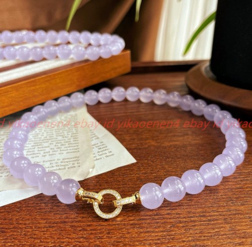 Pretty Natural 8/10/12mm Lavender Jade Gemstone Round Beads Necklace 16-24in - Picture 2 of 12