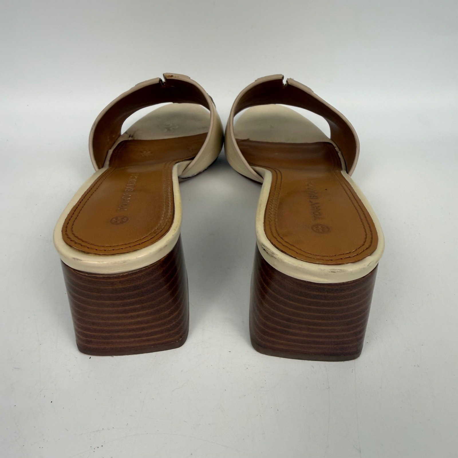 Tory Burch Women's Size 6.5 Ines Slide Sandals Cream Leather Block Heel thumbnail 5