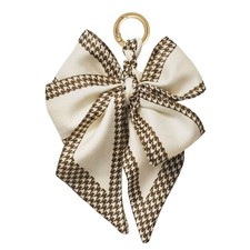 Elegant Beige Khaki Checkerd Dots White Bow Bag Charm Keychain for Women, Bow...
