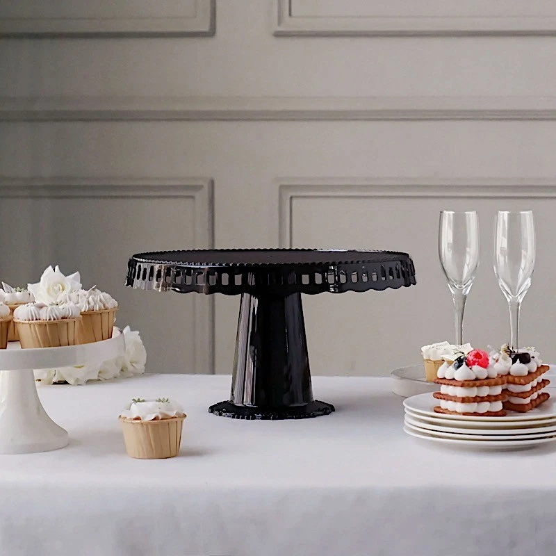NEGRO 4 Plástico 13" Pedestales de Postre Redondos SOPORTES PARA CUPCAKES Bordes Festoneados Fiesta Foto 4 de 4