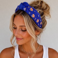 American Flag Heart Knotted Headband Blue Rhinestone Patriotic USA July 4th
