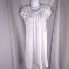 Vintage 70s Miss Elaine Womens M White Floral Gown Puff Sleeve Coquette Prairie