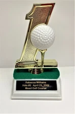 ⛳⛳HOLE IN ONE GOLF TROPHY  WITH BALL HOLDER  FREE PERSONALIZING ON WHITE BASE