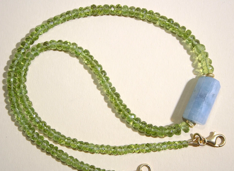 edelsteine24 TOP Natur Peridot & Aquamarin Kette Linsen fac. 925/- Silber! K-66 - Bild 4 von 4