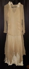 Unbranded Vintage Antique 1920s Cream Chiffon 2 Piece Wedding Party Dress S