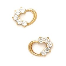 Women/Childrens Stylish 14K Solid YG 6MM White Topaz Heart Shape Studs PushBack