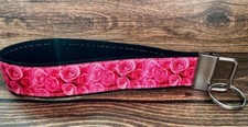 Key Fob Chain Holder Wrist Lanyard Strap Hot Pink Roses Valentine Love RTS
