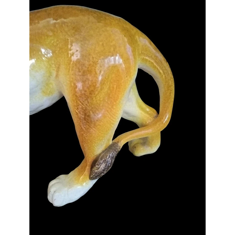 Estatua de León Mayólica Italiana 18" Años 70 Elegante Hollywood Palm Beach Regency Foto 4 de 4