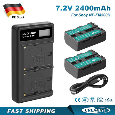 2x 7.2V 2.4Ah NP-FM500H Akku+ Ladegerät Für Sony Alpha SLT-A57 A58 A65 A100 A200