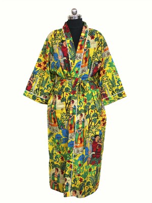 Light weight Cotton Kimono Frida Printed Beach Robe Sleepwear Gown Dress