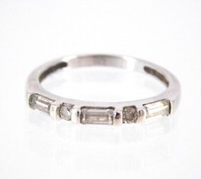 Sterling Silver Three Rectangular Cut Crystal Stone Ring 925 1.6g Size 6