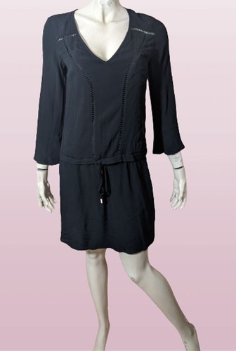 Robe La Fée Maraboutée Noire Et Grise - Taille 38, Manches 3/4, Occasion Très Bon état