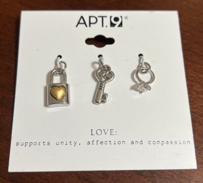 Apt 9 Charms Lock  Key & Ring Jewelry Love 3 Pcs Set