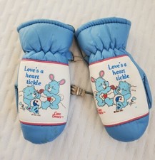 Vintage 1985 Blue Care Bears Mittens Puffer With Clips Hearts 80s Cute