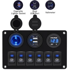6 Gang Rocker Switch Panel Circuit LED Breaker Waterproof for RV Car Boat Marine