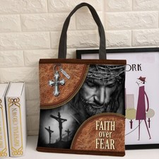 Personalized Faith Over Fear Jesus Tote Bag, Jesus Christian Tote Bag Gift