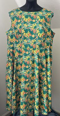 New Bright & Beautiful Astrid Holiday Trip Midi Dress Green Yellow Floral Sz 24