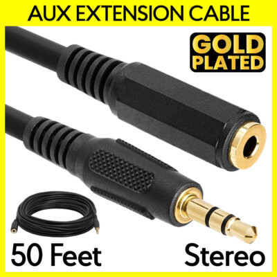 3.5mm Extension Cable 50 Feet Aux Extender Cord 1/8'' Stereo Cable Headphone PC
