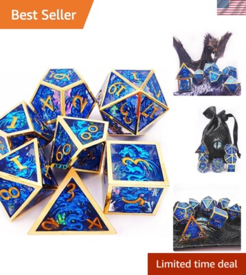 Hollow Metal + Resin Dragons Dice Set DND 7 Set Dice Role Playing Dice D&D Du...