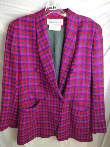 Vintage Evan Picone Double Breasted Coat Size 6 Bright check Academia Smart USA