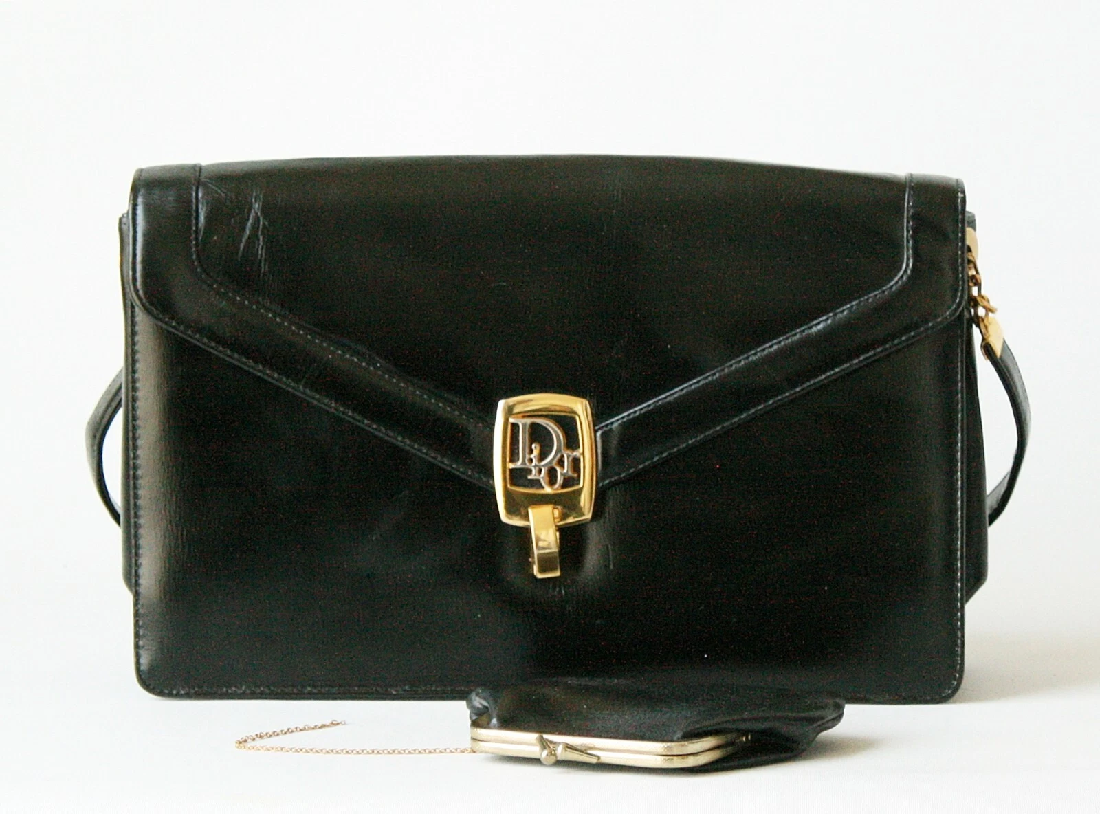 Sac bandoulière et pochette Christian Dior vintage en cuir noir