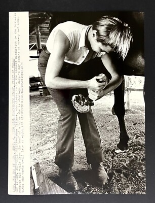 1974 New York Woman Female Blacksmith Removing Horse Nails Barn VTG Press Photo