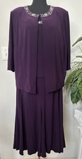 NWT Alex Evening Purple Embellish Evening Gown Cropped Jacket Set Size 20W, 159