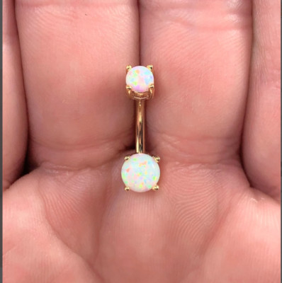 14G Titanium PRONG SET White Opal Stone BELLY BUTTON RING NAVEL BARBELL Jewelry