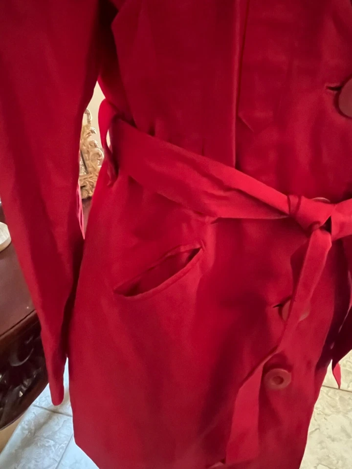 Ambition Womens xl Lightweight Red Belted Trench Coat Gorgeous - Image 4 of 4