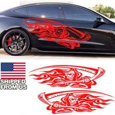 2pcs 17x 70 Red Car Side Body Door Death Reaper Graphics Vinyl Decal Stickers