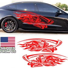 2Pcs 17x 70" Red Car Side Body Door Death Reaper Graphics Vinyl Decal Stickers