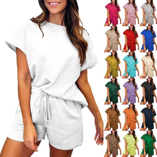 Women's Outfits Sets Casual Short Sleeve Shirts Shorts Cozy Pajamas SweatsuitSet