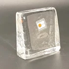 Blenko Handmade 3" Clear Glass Paperweight Block Square Art Glass Label Vintage
