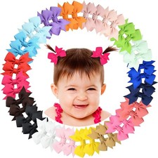 2" Baby Hair Clips Fully Lined Bows Tiny Alligator Clips for Infants and Toddler