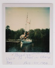 Vtg Polaroid Snapshot Photo Bugeye Sailboat At Dock Smithville NJ 1976