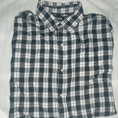 Chaps Men's White Black Green Plaid Button-Down Shirt XXL Long Sleeve