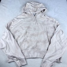 Nike Women's Tie-Dye Cropped Hoodie Beige Cream Oversized Fleece Small