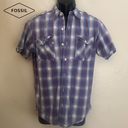 Fossil Plaid Short Sleeve Shirt Medium Gently worn 100% cotton 20" armpits