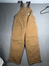 Carhartt Bib Overalls Duck Canvas Red Quilt Lined Double Knee R02BRN 40x28 USA
