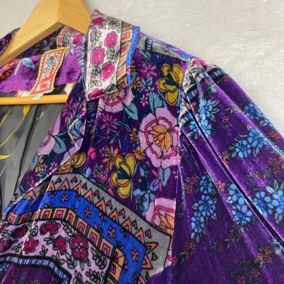 Chaqueta Blazer Johnny Was Terciopelo Floral Patchwork Púrpura Mezcla Seda Mujer L Foto 4 de 4