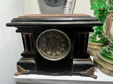 Antique Black Mantel Clock  By E.N. Welch